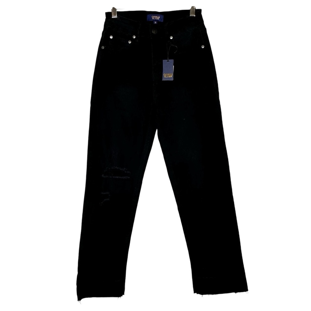Cavalli Class NWT High Rise Straight Leg Jeans Raw Hem Distressed Sz.25-As Is-